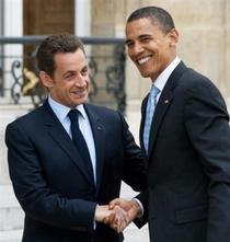 Le prsident 
Nicolas Sarkozy lors de la visite du candidat dmocrate Barack Obama  Paris, le 
25 juillet 2008