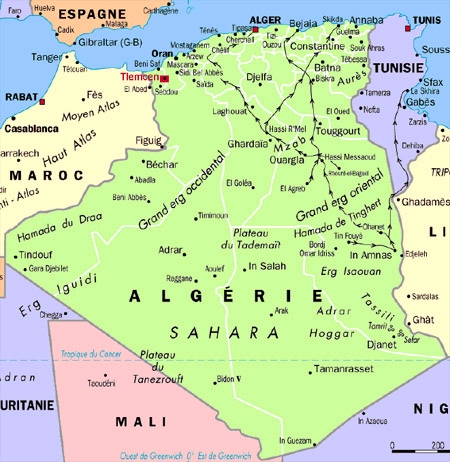Carte gographique de l'Algerie