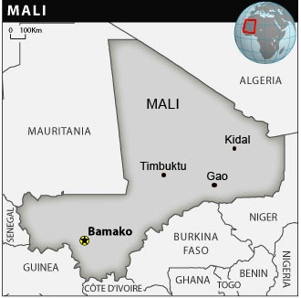 Carte du Mali: Villes occupes par rbellion