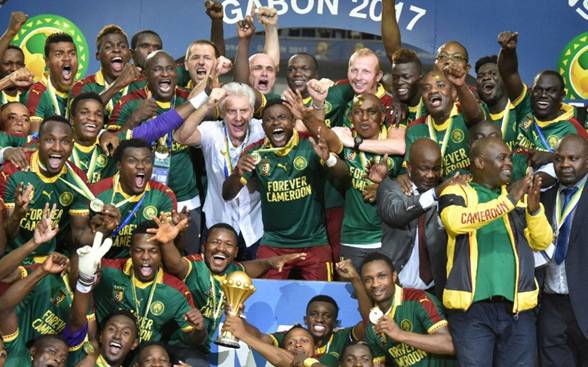 La joie des Camerounais, vainqueurs de la CAN face  l'Egypte, le 5 fvrier 2017  Libreville