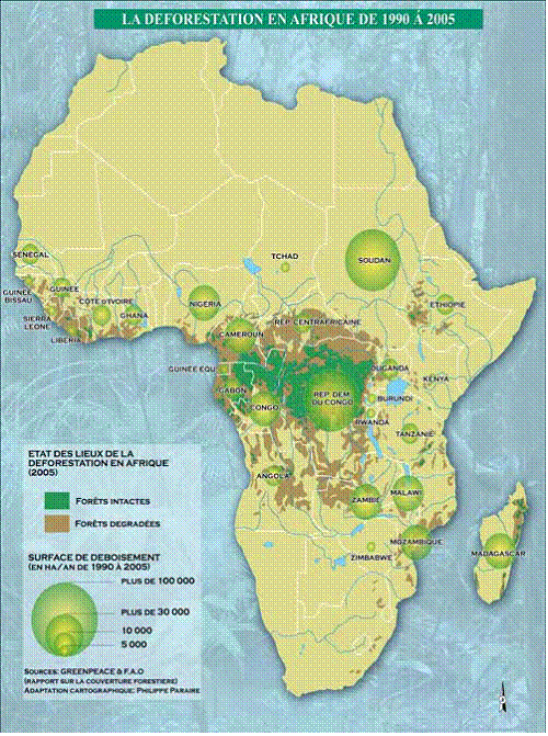 carte de la dforestation en Afrique 1990-2005