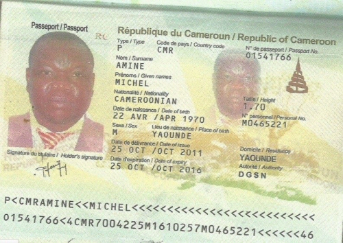 Le passeport camerounais de Michel Amine