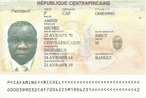Le passeport centrafricain de Michel Amine