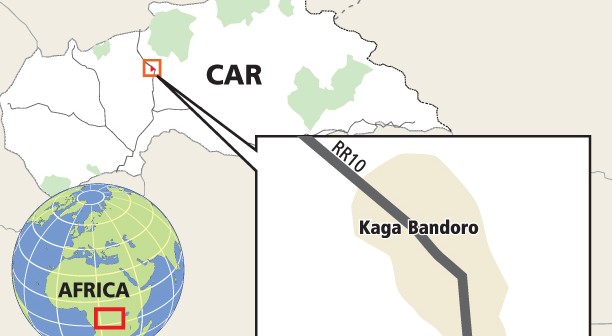 Carte de la Rpublique Centrafricaine avec la ville de Kaga Bandoro