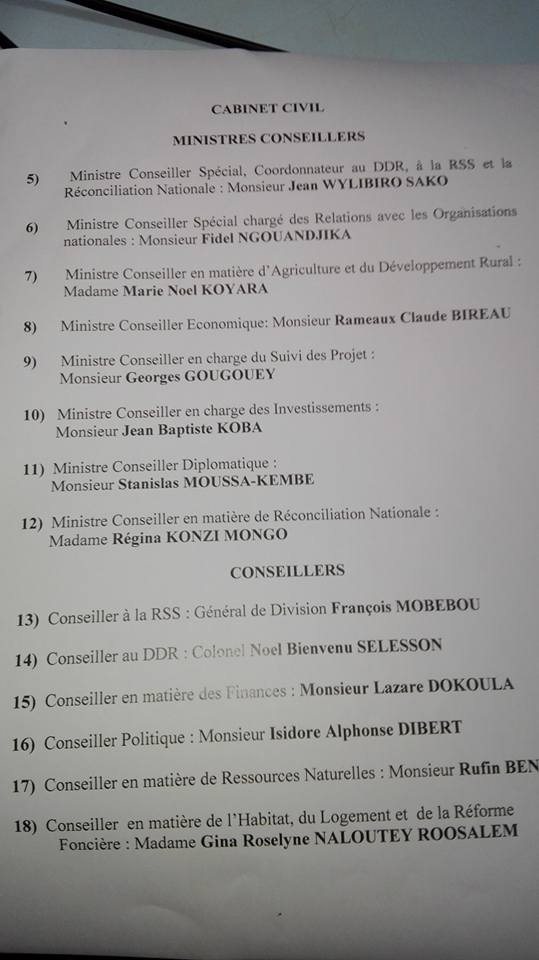 Liste des membres du cabinet du prsident centrafricain Faustin Archange Touadera