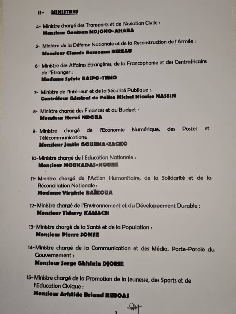 DECRET N° 21.146 PORTANT NOMINATION OU CONFIRMATION DES MEMBRES DU GOUVERNEMENT, BANGUI LE 23 JUIN 2021