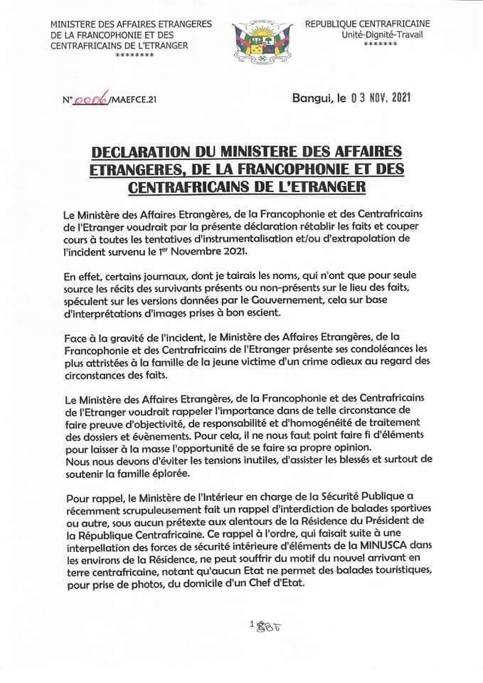 Declaration-du-Ministre-des-Affaires-Etrangeres-de-la-Francophonie-et-des-Centrafricains-de-l-Etranger-relative-a-l-incident-du-1er-Novembre-2021