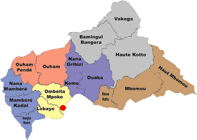 carte des regions dela Rpublique Centrafricaine