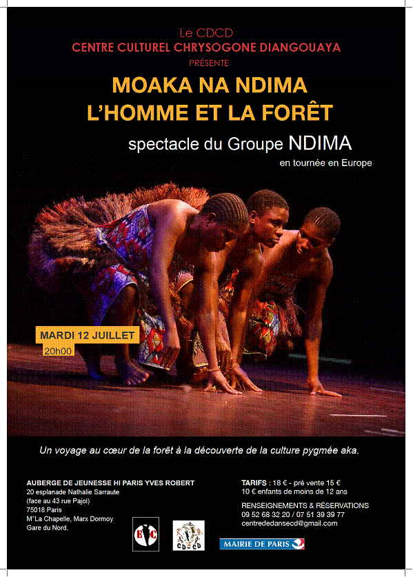 MOAKA NA NDIMA L'HOMME ET LA FORT spectacle du Groupe NDIMA, AUBERGE DE JEUNESSE HI PARIS YVES ROBERT, 75018 Paris, MARDI 12 JUILLET 20h00