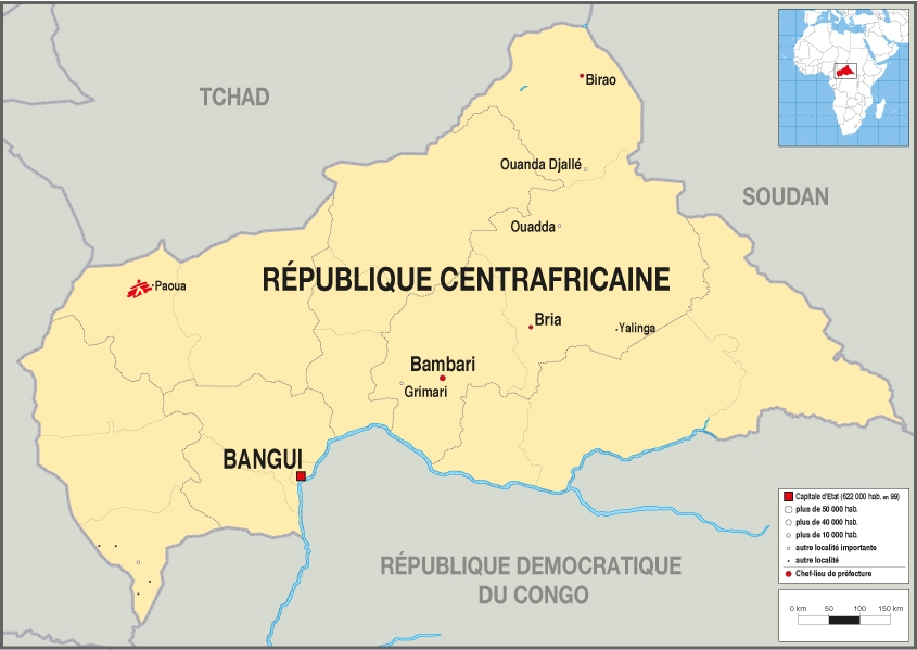 Carte-Rpublique Centrafricaine avec repre de la ville de Grimari