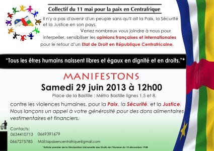APPEL A MANIFESTER LE SAMEDI 29 JUIN 2013 A 12H00  PARIS PLACE DE LA BASTILLE - JOURNE DACTIONS, DE COLLECTES DE DONS