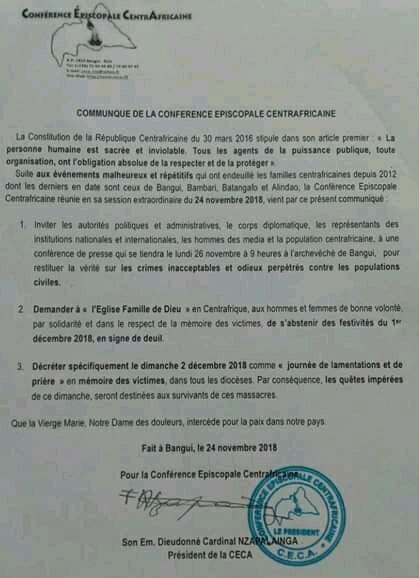 Le communique du 24 novembre de la CEC