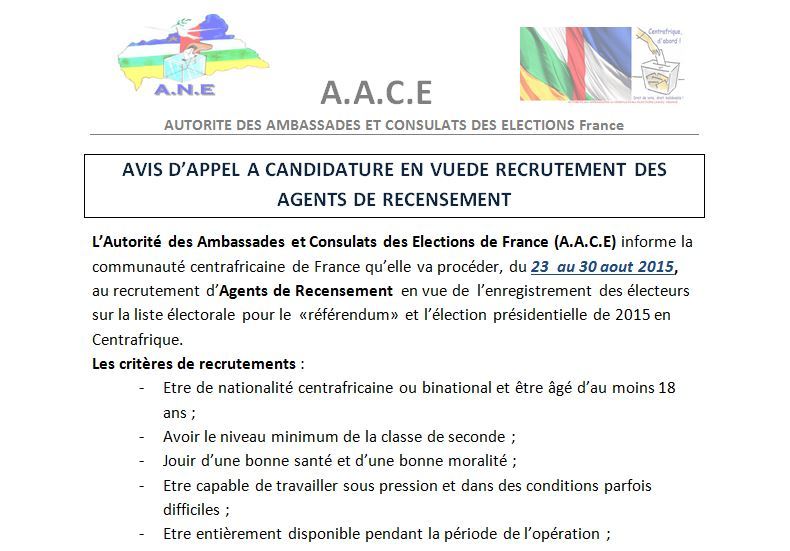 AVIS D'APPEL A CANDIDATURE EN VUE DE RECRUTEMENT DES AGENTS DE RECENSEMENT