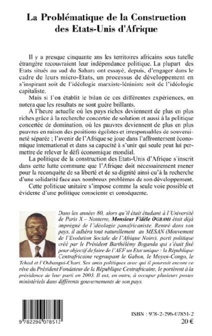 La Problmatique de la Construction des Etats-Unis dAfrique, par Fidle Ogbami - texte 4e couverture